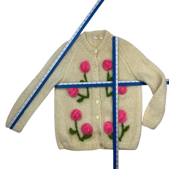 Vintage Wool Mohair Cardigan Sweater S Cream Floral Italy - Picture 6 of 14